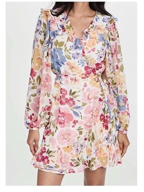 En Saison Floral Wrap Ruffle Dress -